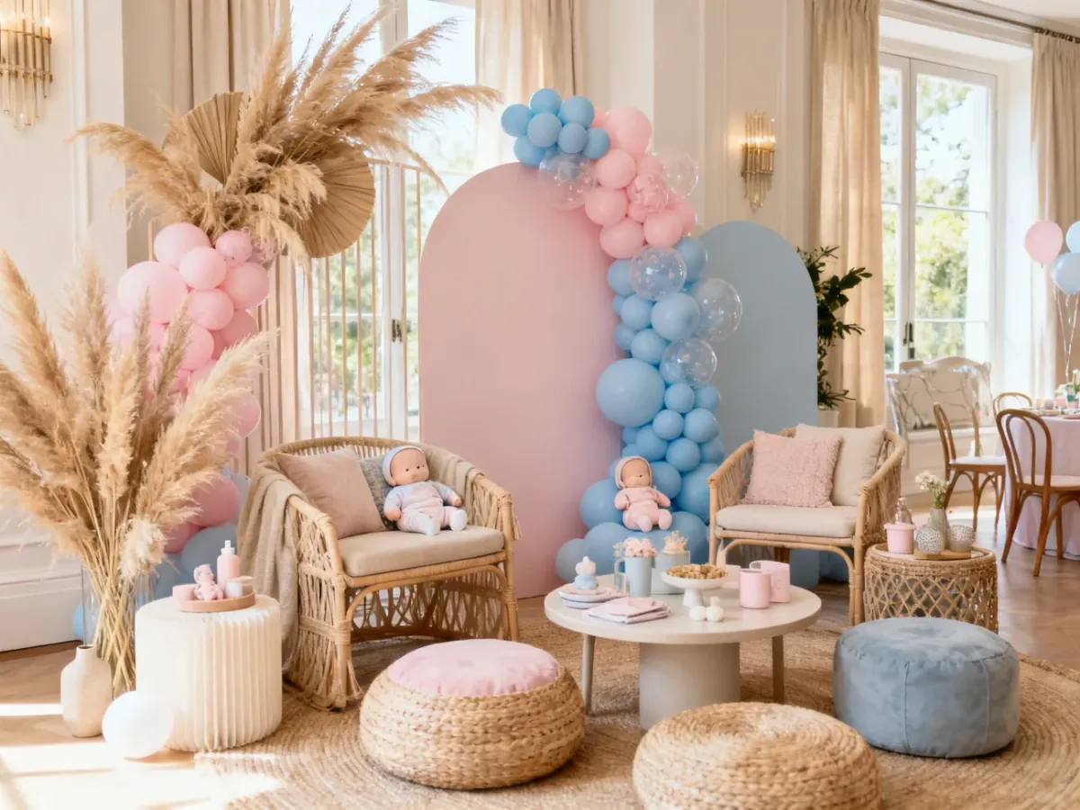 Różnorodne style dekoracji na baby shower w eleganckim wnętrzu