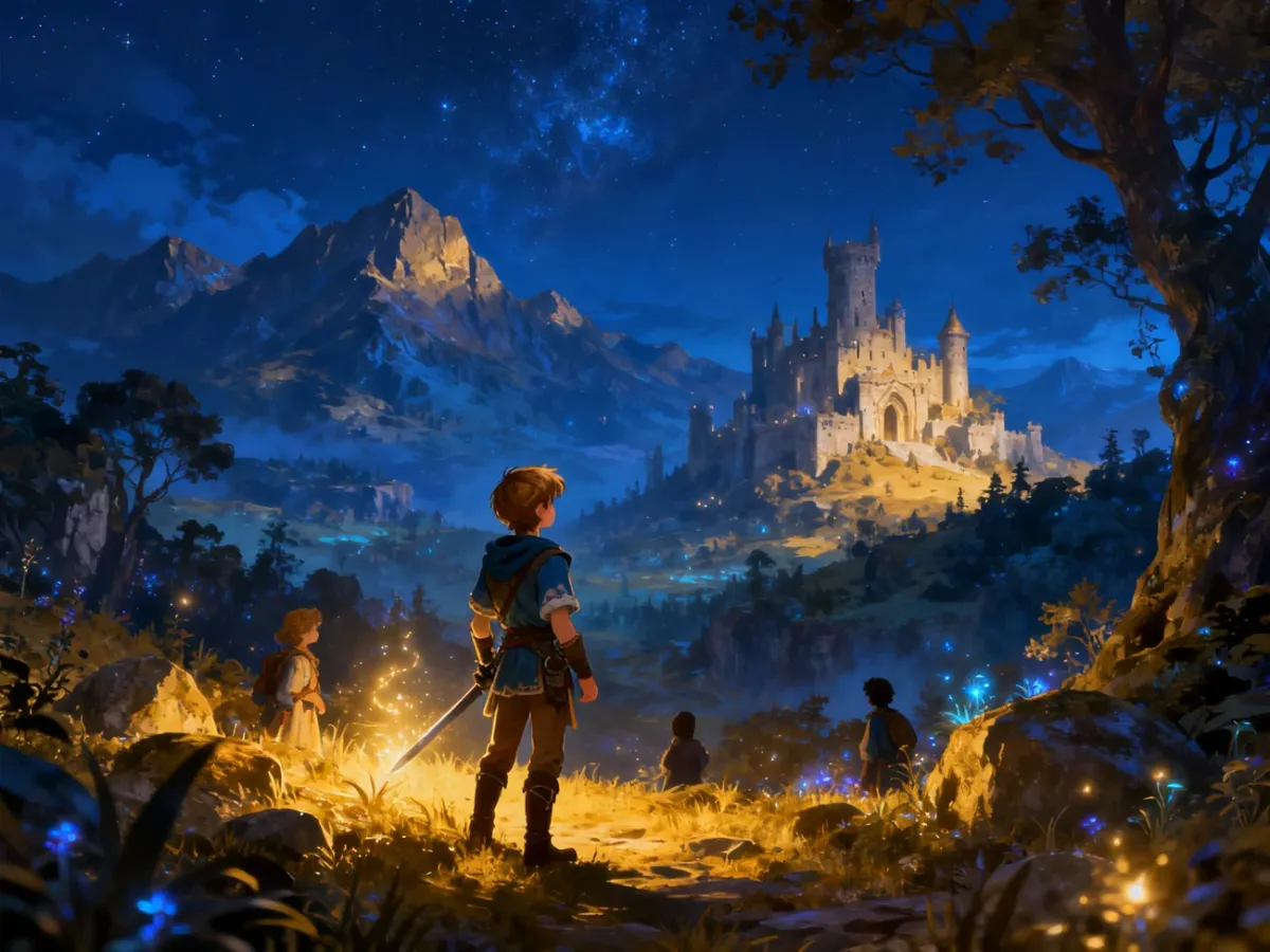 Młody bohater w pełnym magii świecie fantasy