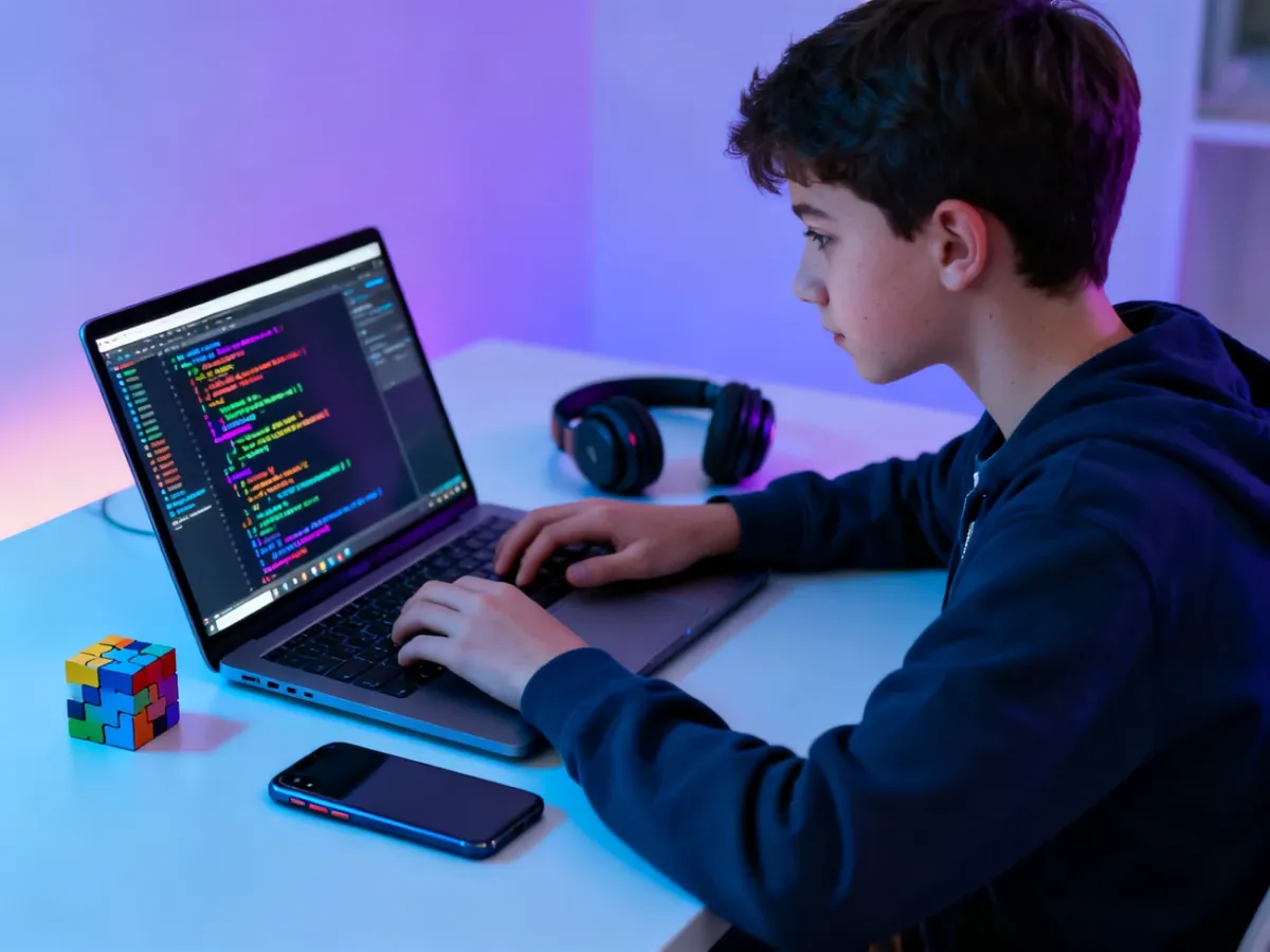 Nastolatek uczący się programowania przy komputerze