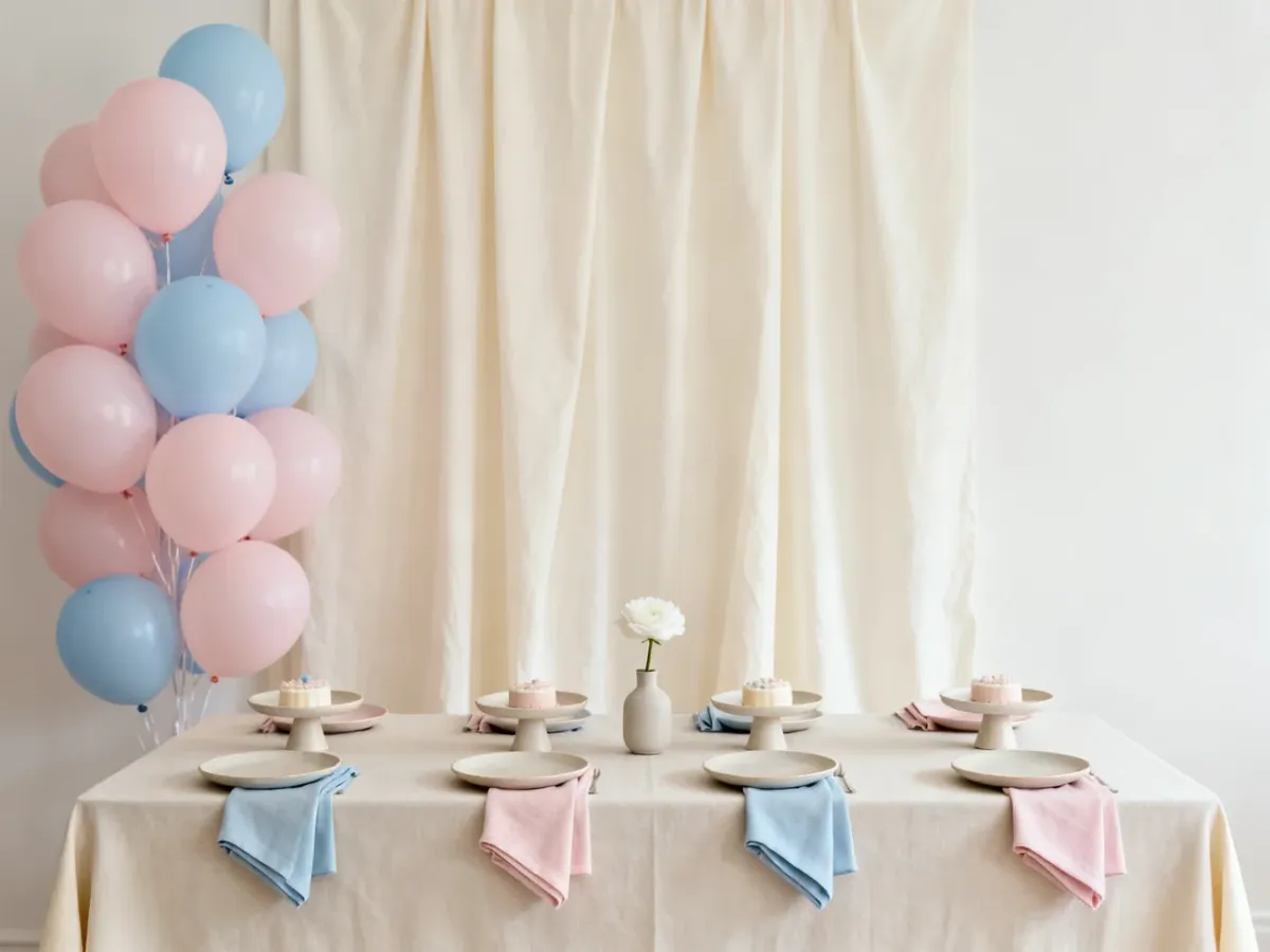 Minimalistyczna aranżacja baby shower z podstawowymi dekoracjami