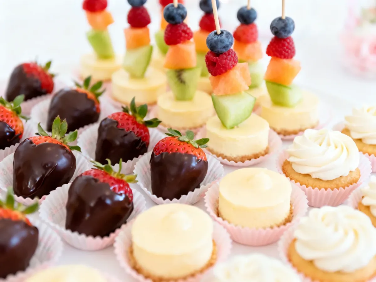 Mini desery i owoce w czekoladzie na baby shower