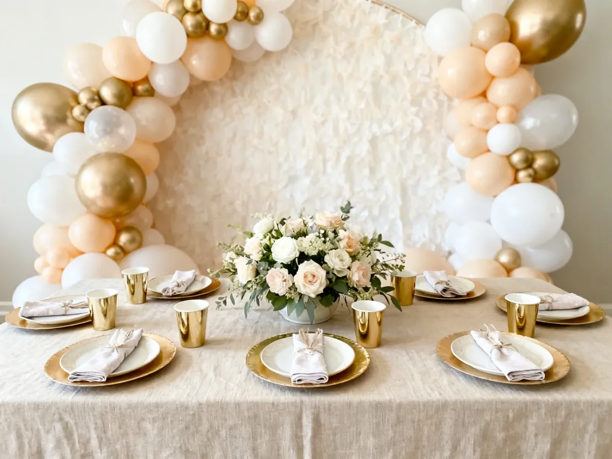 Główny stół baby shower z harmonijnymi dekoracjami